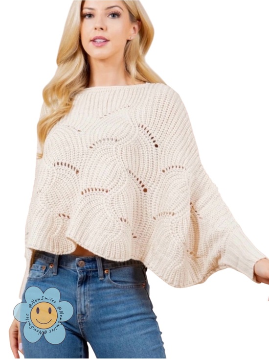 main + madison Sweaters - Main & Madison Sweater by Anthropologie ~Scalloped ~Beige ~Wing Sleeved ~Perfect